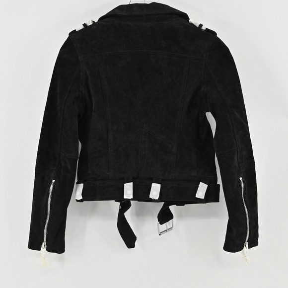 BlankNYC Free People Suede Moto Jacket Womens Sz XS Black Cropped Biker Leather - Picture 2 of 13